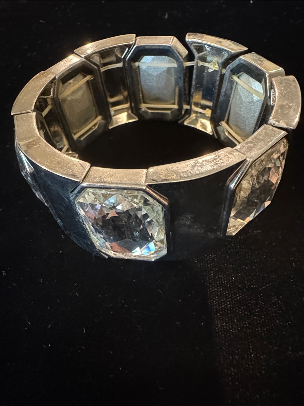 Silver-Tone Bracelet with Large Clear Crystal Rhinestones